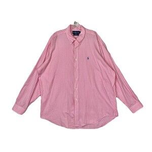 Ralph Lauren Mens XL Shirt Blake Gingham Pink Cotton Button Down Oxford Preppy